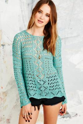 Staring at Stars Long Sleeve Crochet Top in Green
