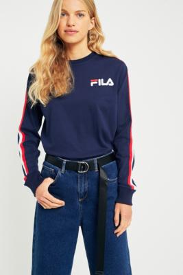 FILA Alina Navy Striped Long Sleeve T-Shirt | Urban Outfitters