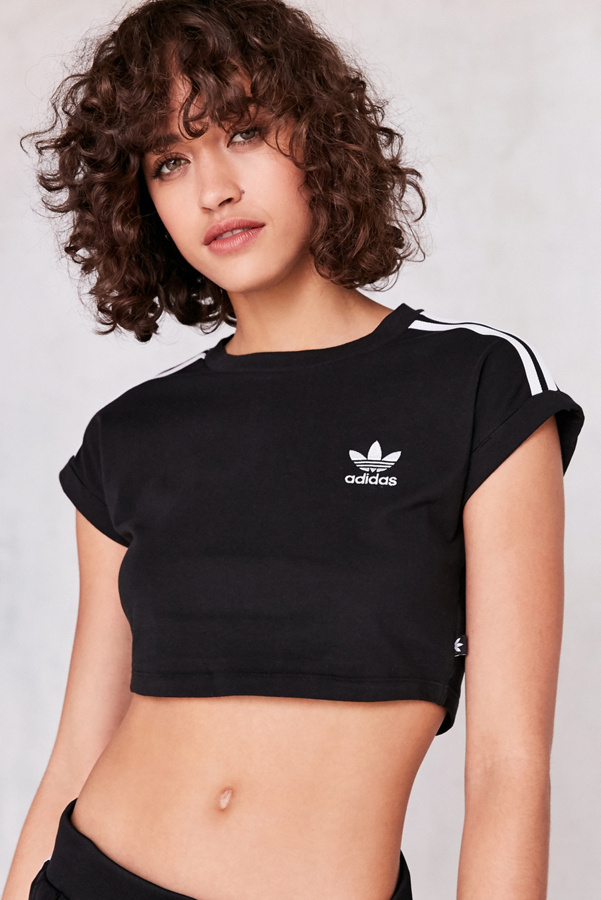 Slide View: 1: adidas Originals 3 Stripe Black Crop Top
