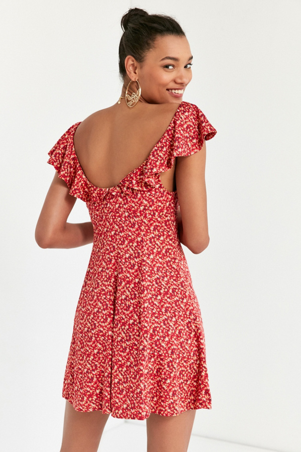 Kimchi Blue Daisy May Red Floral Ruffle Dress Urban Outfitters