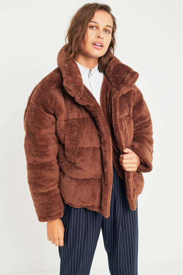 brown puffer coat