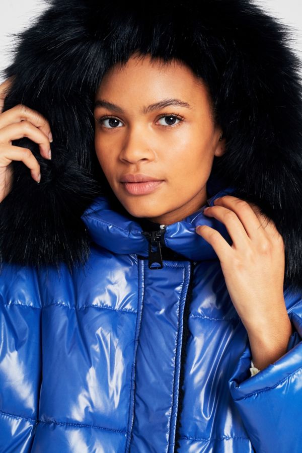 Light Before Dark Borg Lined Wet Look Puffer Jacket | Urban Outfitters