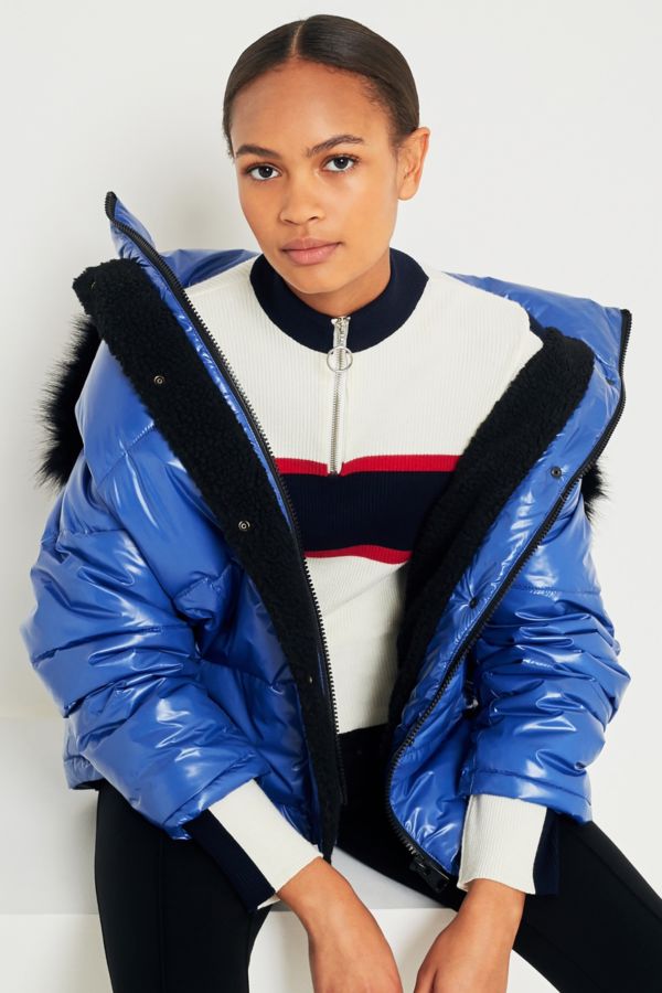 Light Before Dark Borg Lined Wet Look Puffer Jacket | Urban Outfitters