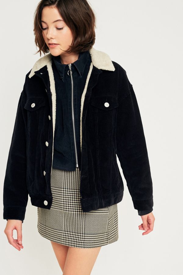 BDG Western Borg-Lined Black Corduroy Jacket | Urban Outfitters