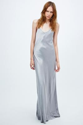 Ghost Mel Long Satin Slip Dress in Silver - Urban Outfitters