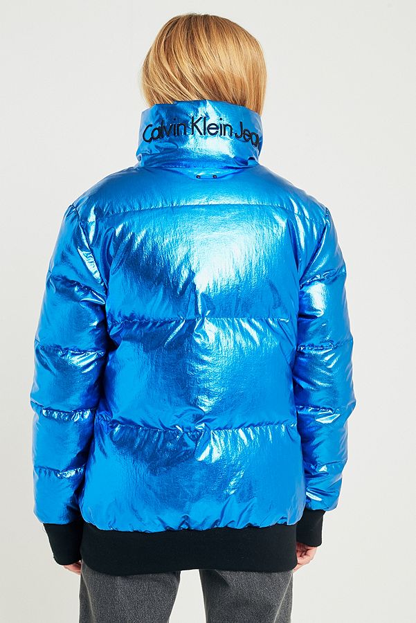 Calvin Klein Jeans Metallic Down Puffy Bomber Jacket | Urban Outfitters