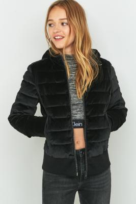 Calvin Klein Black Velvet Puffer Jacket - Urban Outfitters