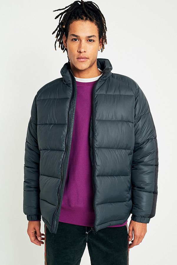 UO Dark Green Taped Puffer Jacket | Urban Outfitters