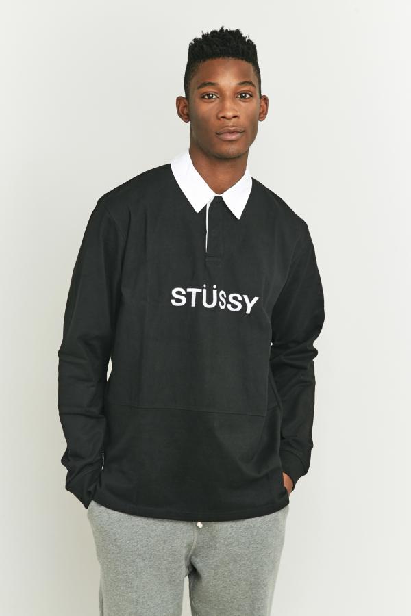 Stussy Black Panel Rugby Polo Shirt | Urban Outfitters