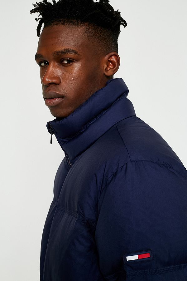 Tommy Jeans Longline Navy Down Puffer Jacket | Urban Outfitters