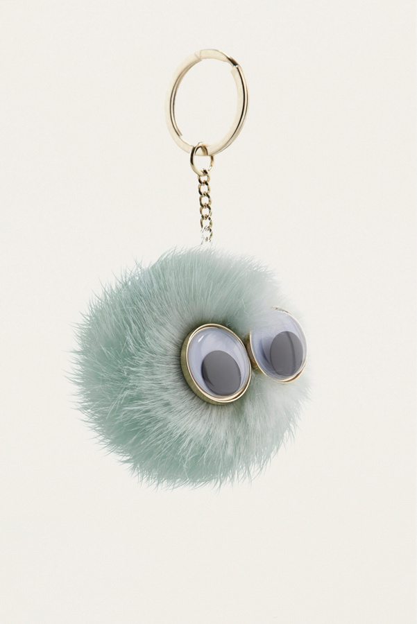 Slide View: 1: Porte-clés avec pompon en fourrure